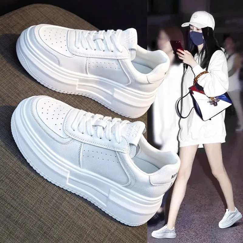 Cassia - Casual White Platform Sneakers for Women