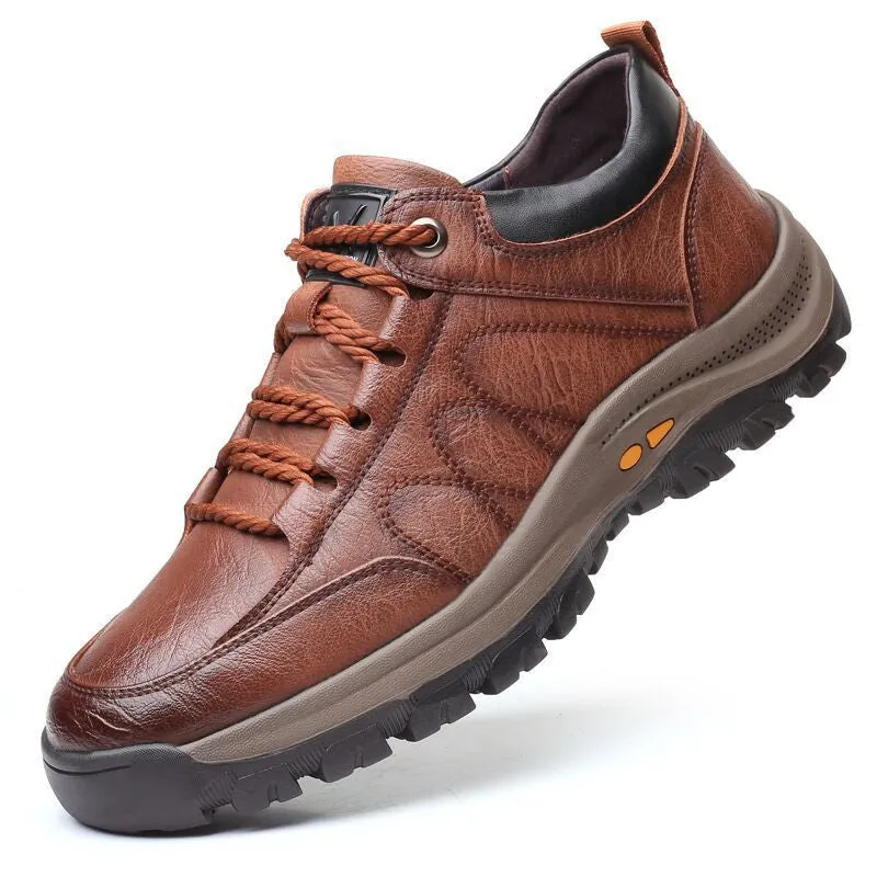 Casual Leather Shoes - Men's Outdoor Hiking Shoes with Microfiber Upper