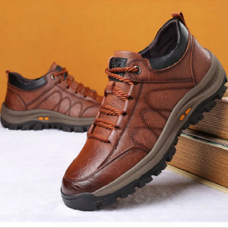 Casual Leather Shoes - Men's Outdoor Hiking Shoes with Microfiber Upper