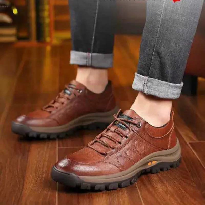 Casual Leather Shoes - Men's Outdoor Hiking Shoes with Microfiber Upper