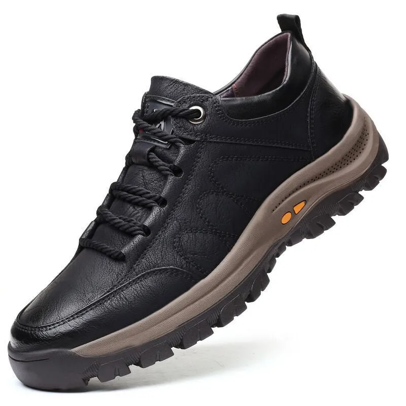 Casual Leather Shoes - Men's Outdoor Hiking Shoes with Microfiber Upper