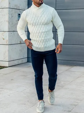 Chain-link & Ribs Knit Shawl Collar Fitted Sweater