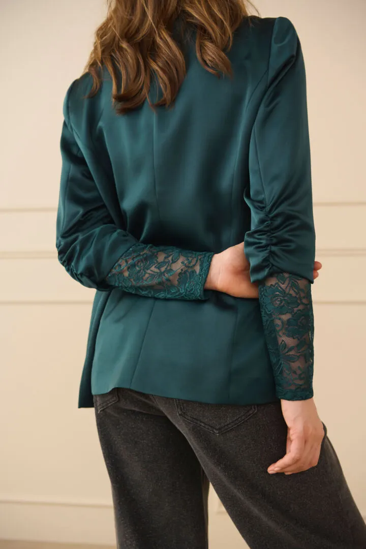 Cocamia Ruched Sleeve Satin Blazer