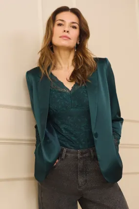 Cocamia Ruched Sleeve Satin Blazer