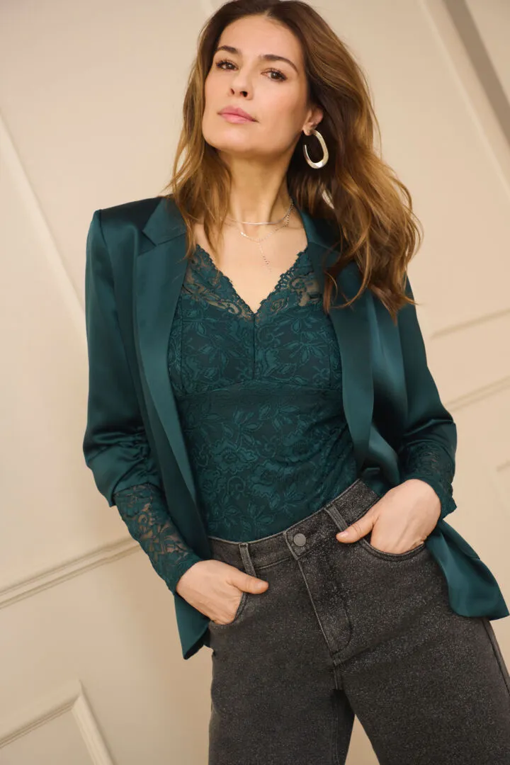 Cocamia Ruched Sleeve Satin Blazer