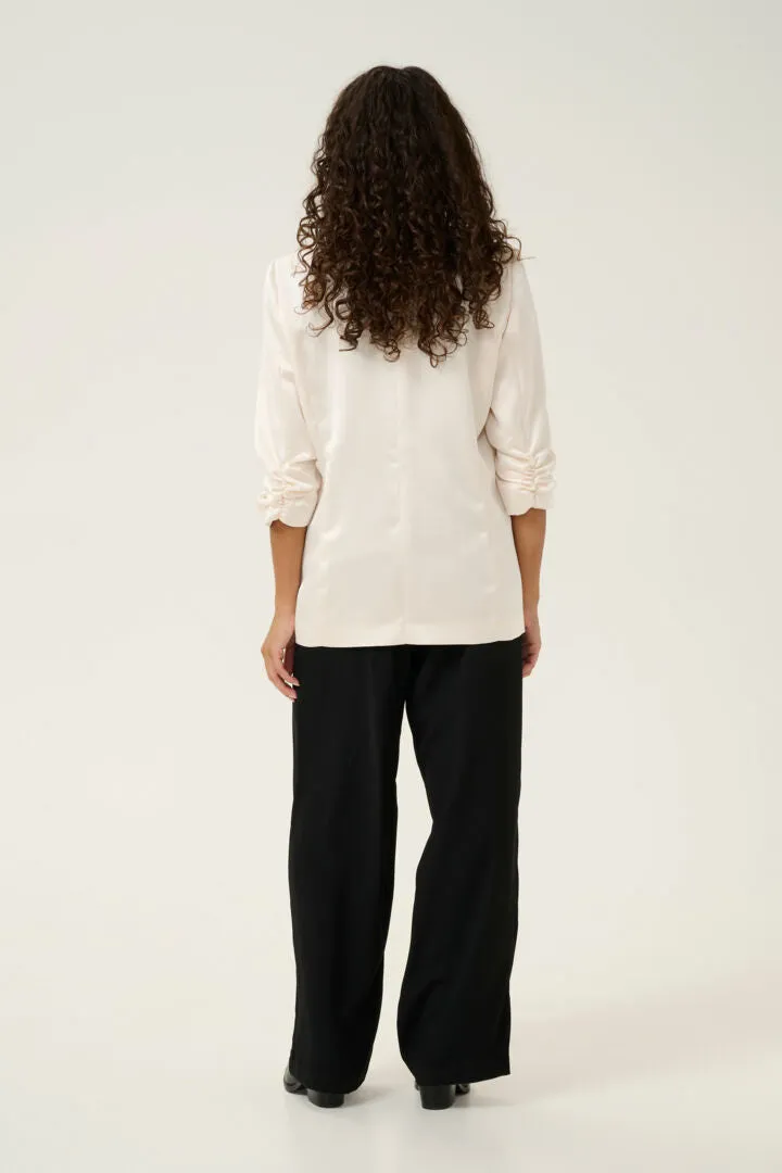 Cocamia Ruched Sleeve Satin Blazer