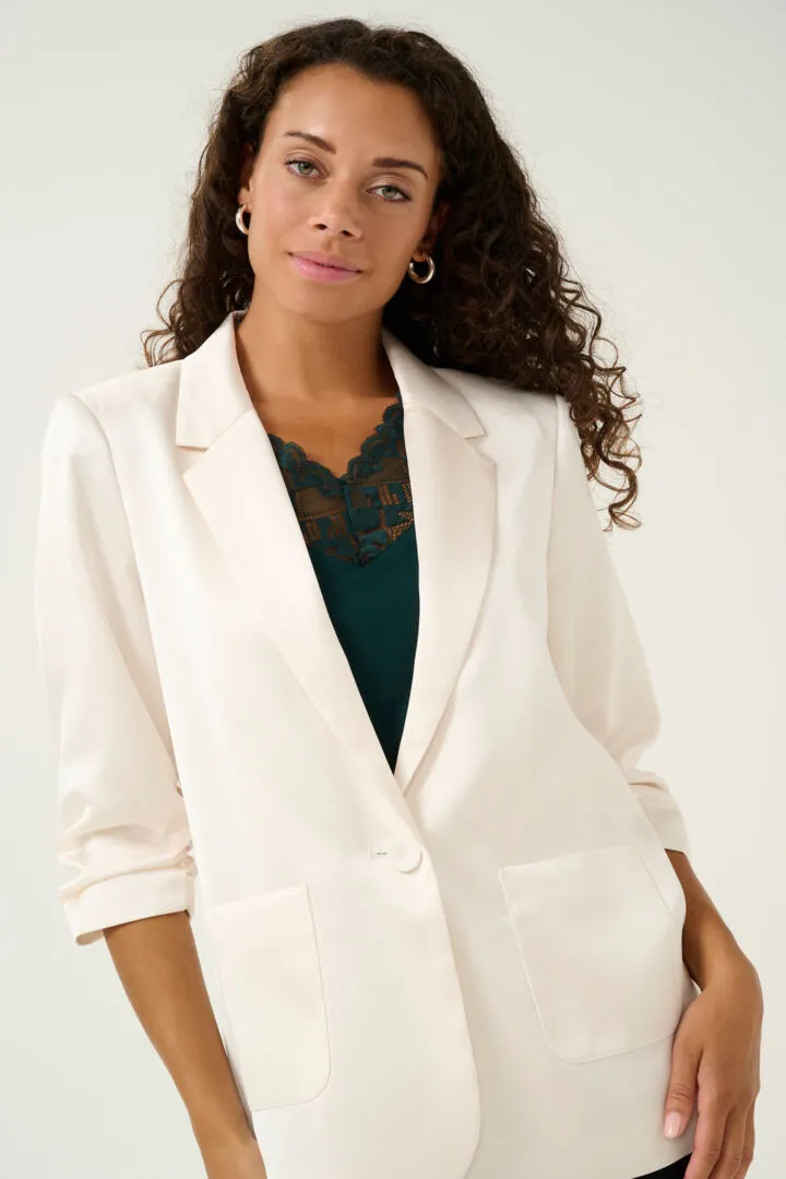 Cocamia Ruched Sleeve Satin Blazer
