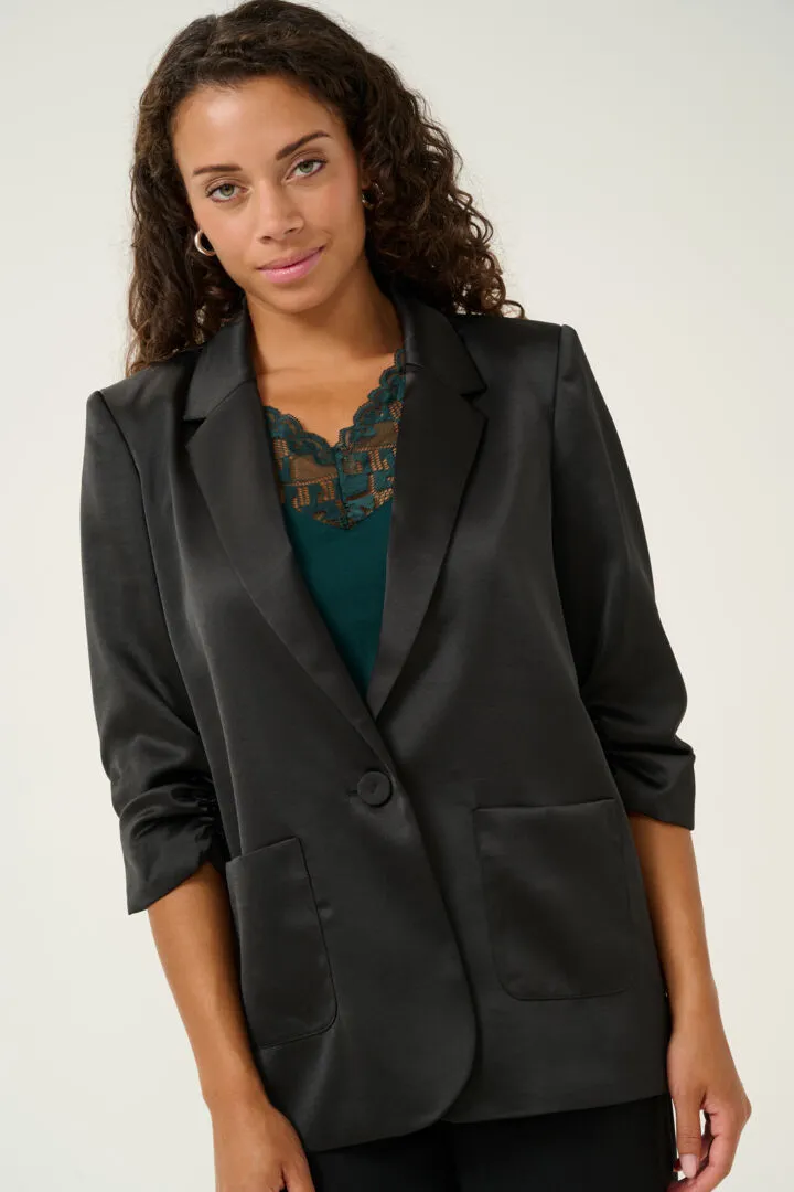 Cocamia Ruched Sleeve Satin Blazer