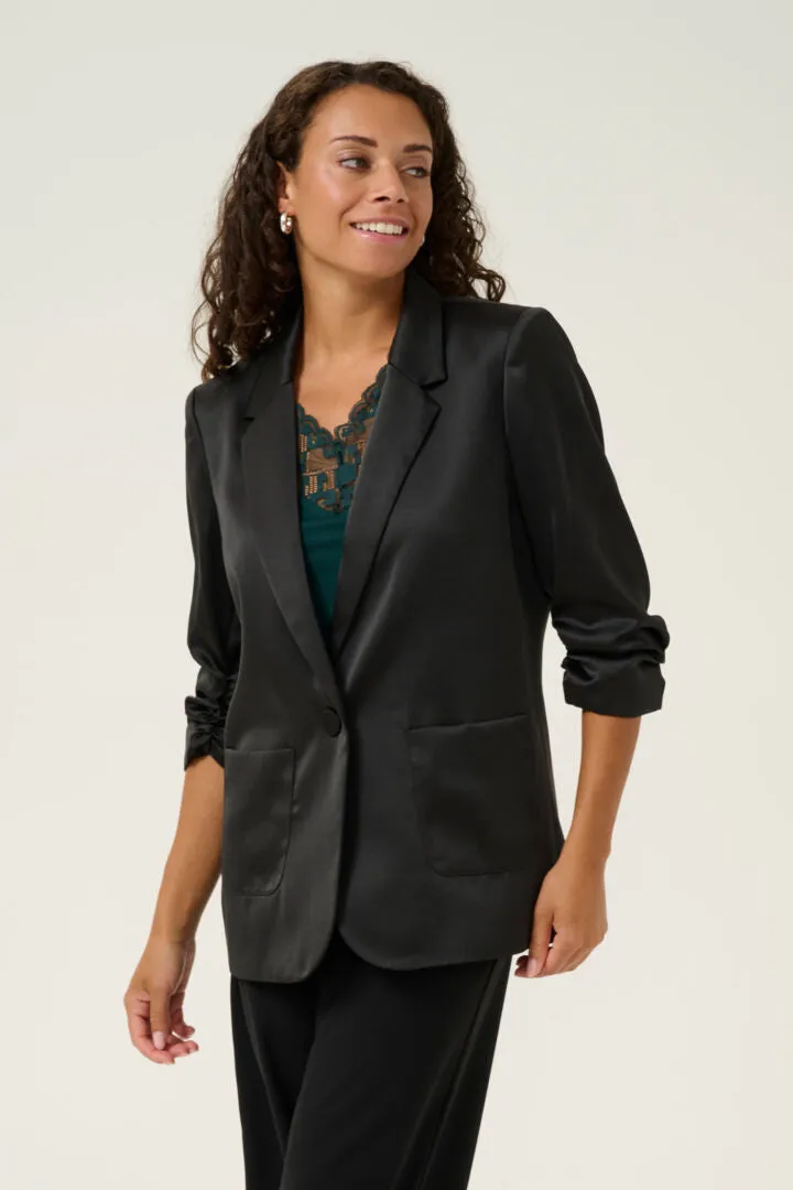 Cocamia Ruched Sleeve Satin Blazer