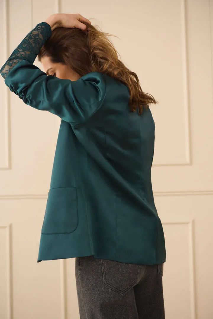 Cocamia Ruched Sleeve Satin Blazer
