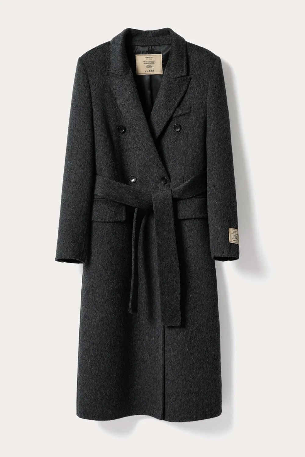 Dark Grey Double Breasted Peak Lapel Long Slim Fit Wool Coat