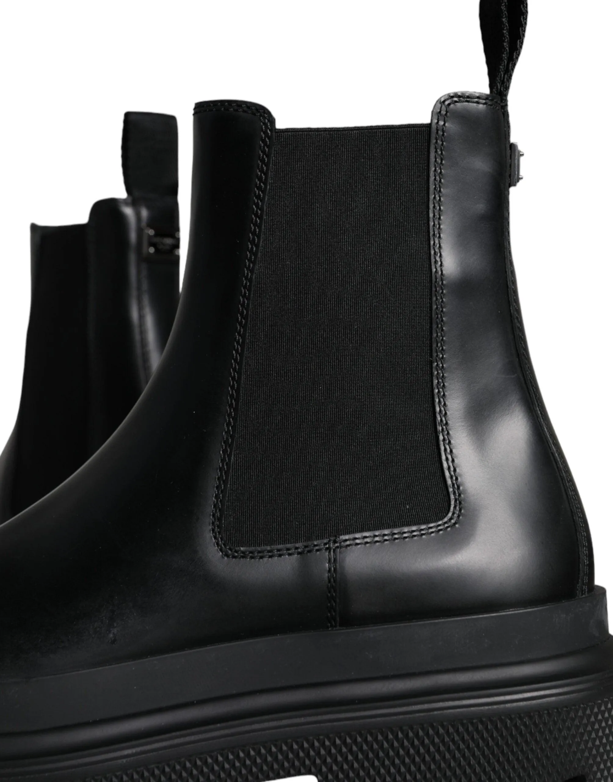 Dolce & Gabbana Black Leather Slip On Stretch Trekking Boots Sko
