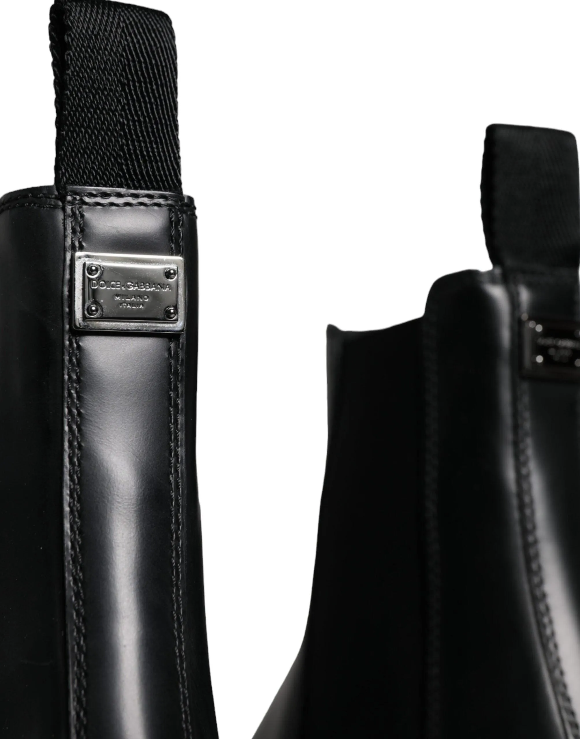 Dolce & Gabbana Black Leather Slip On Stretch Trekking Boots Sko
