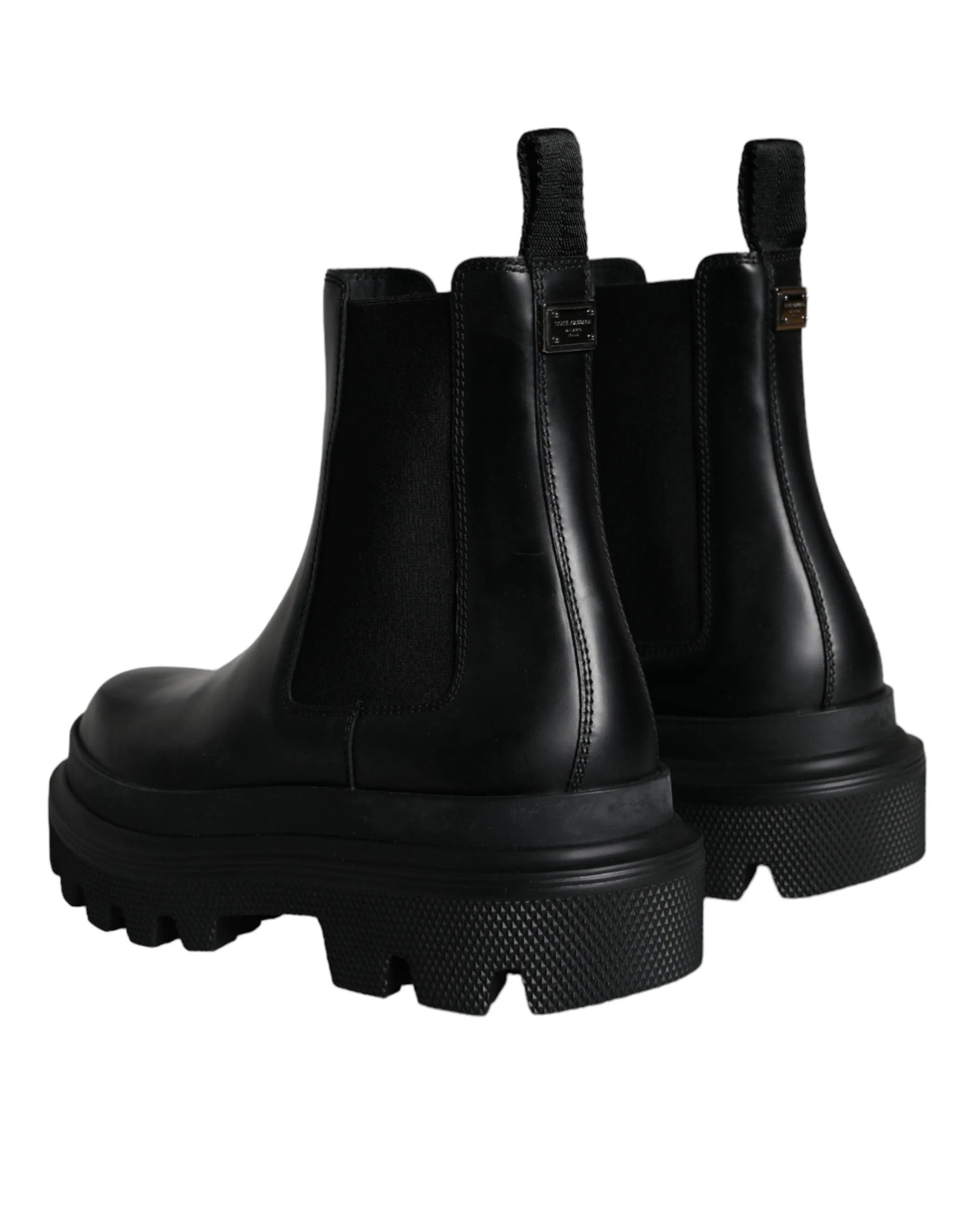 Dolce & Gabbana Black Leather Slip On Stretch Trekking Boots Sko