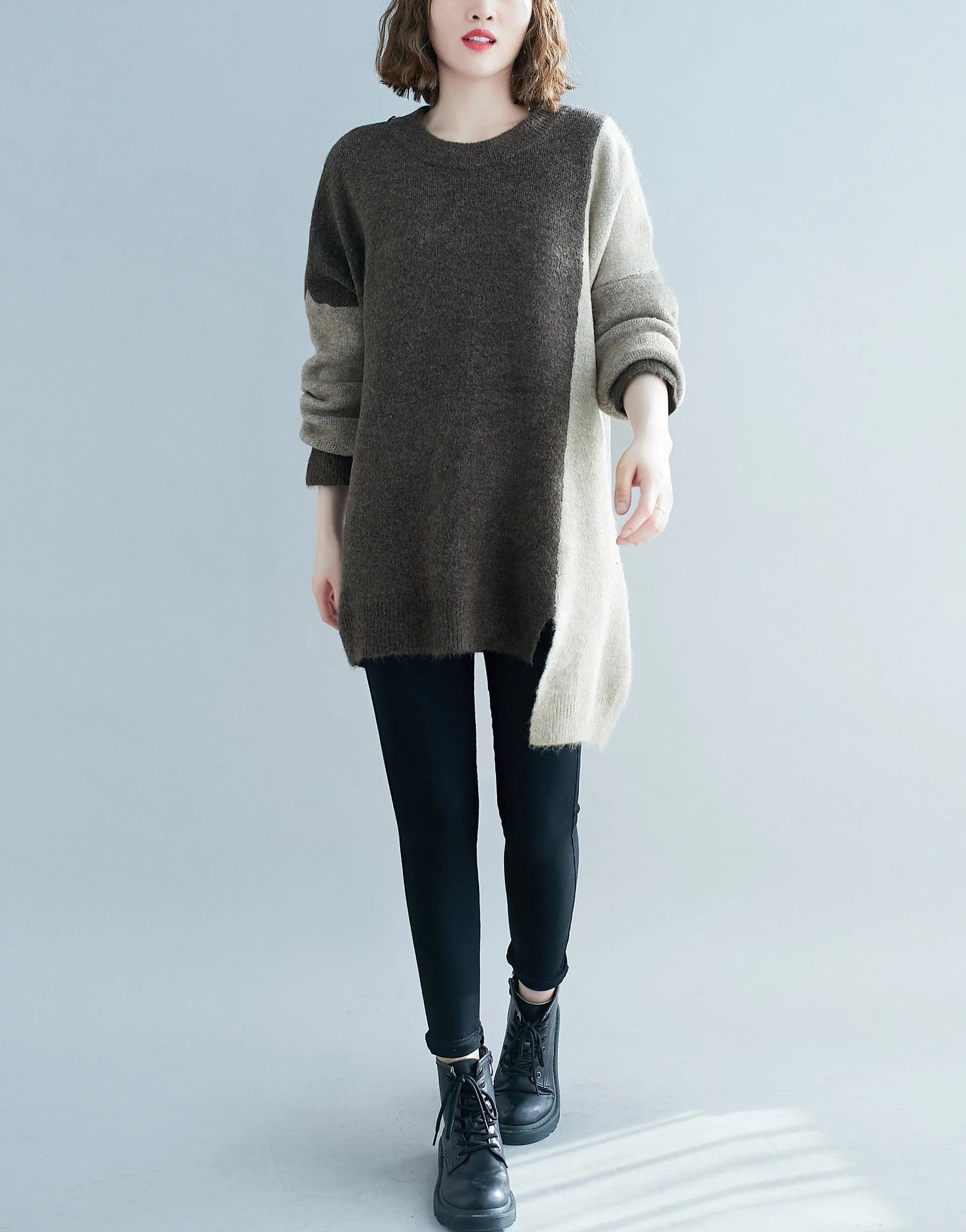ellazhu Women Loose Crewneck Long Sleeves Pullover Drop Shoulder Sweater GA2195