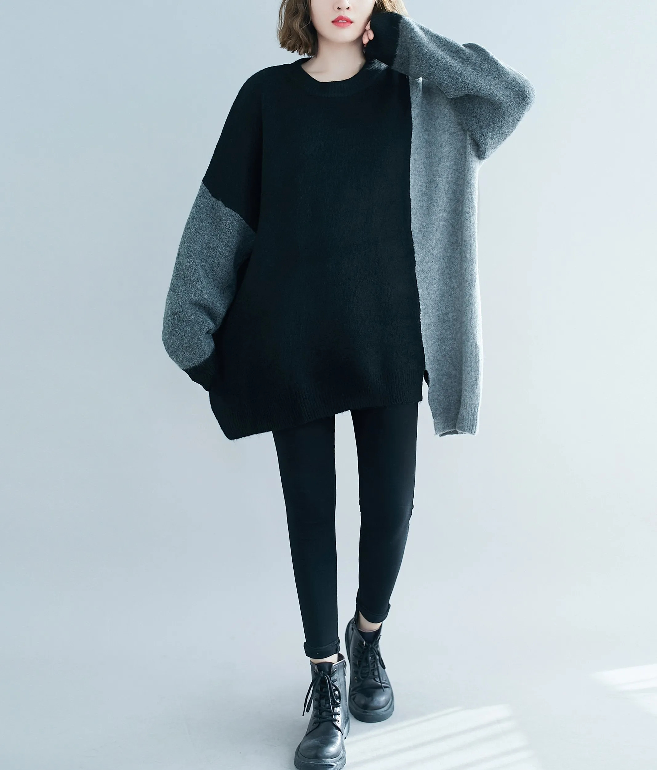 ellazhu Women Loose Crewneck Long Sleeves Pullover Drop Shoulder Sweater GA2195
