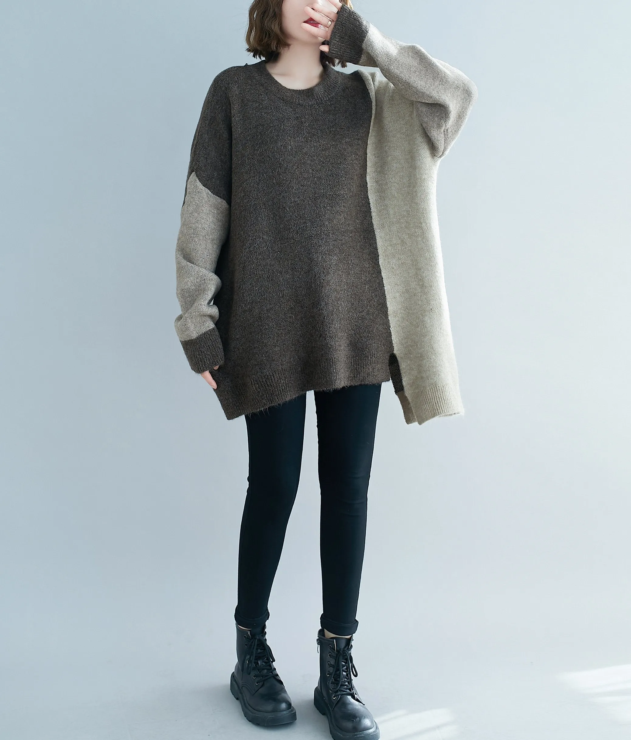 ellazhu Women Loose Crewneck Long Sleeves Pullover Drop Shoulder Sweater GA2195