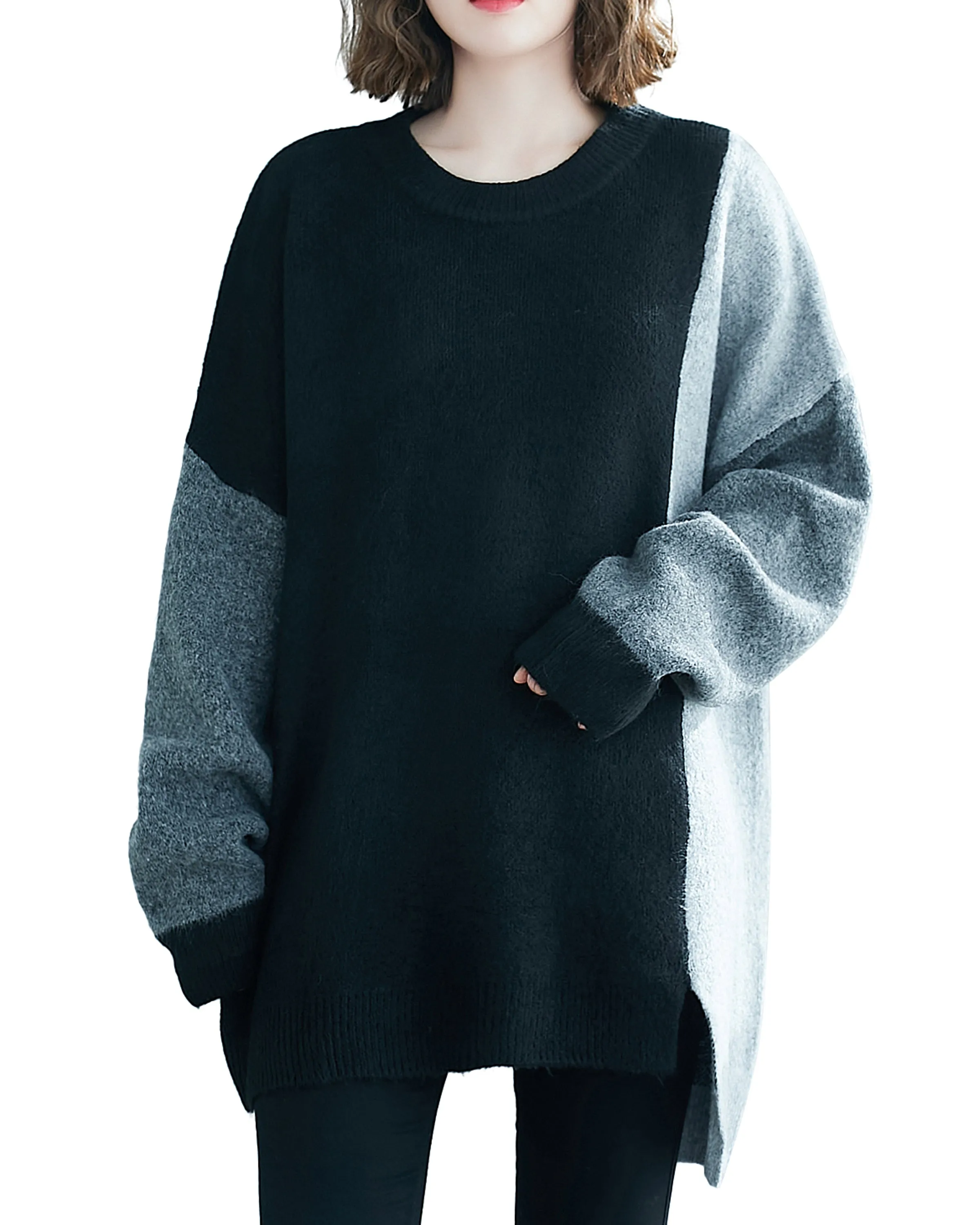 ellazhu Women Loose Crewneck Long Sleeves Pullover Drop Shoulder Sweater GA2195