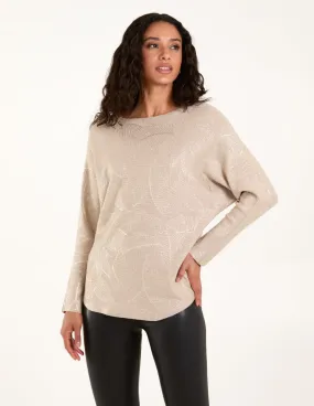 Foil Leaf Print Round Neck Jumper