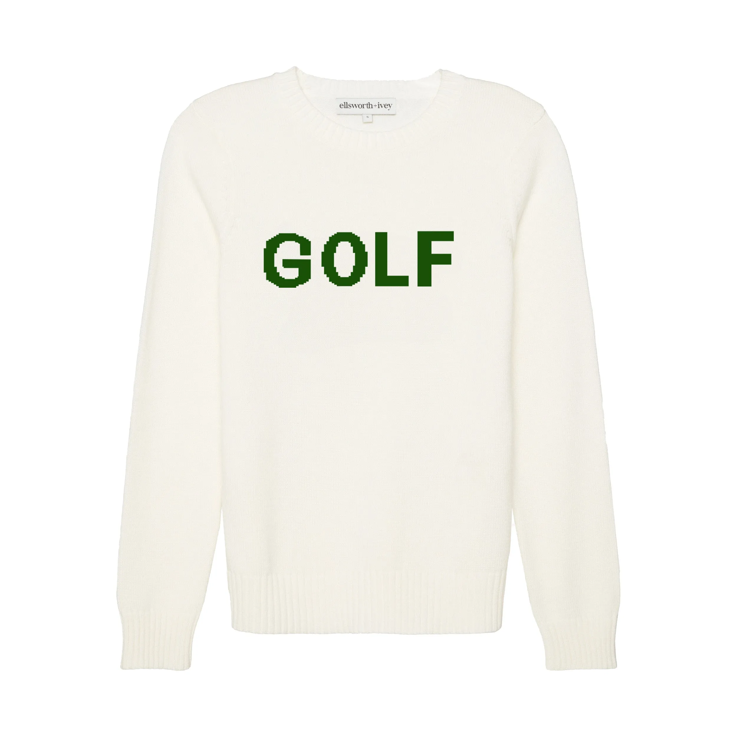 Golf Classic Crewneck Sweater - Ivory with Forest Green