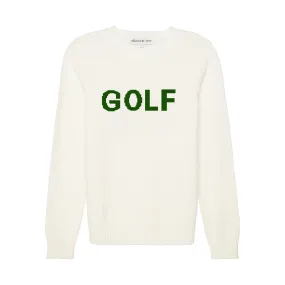 Golf Classic Crewneck Sweater - Ivory with Forest Green