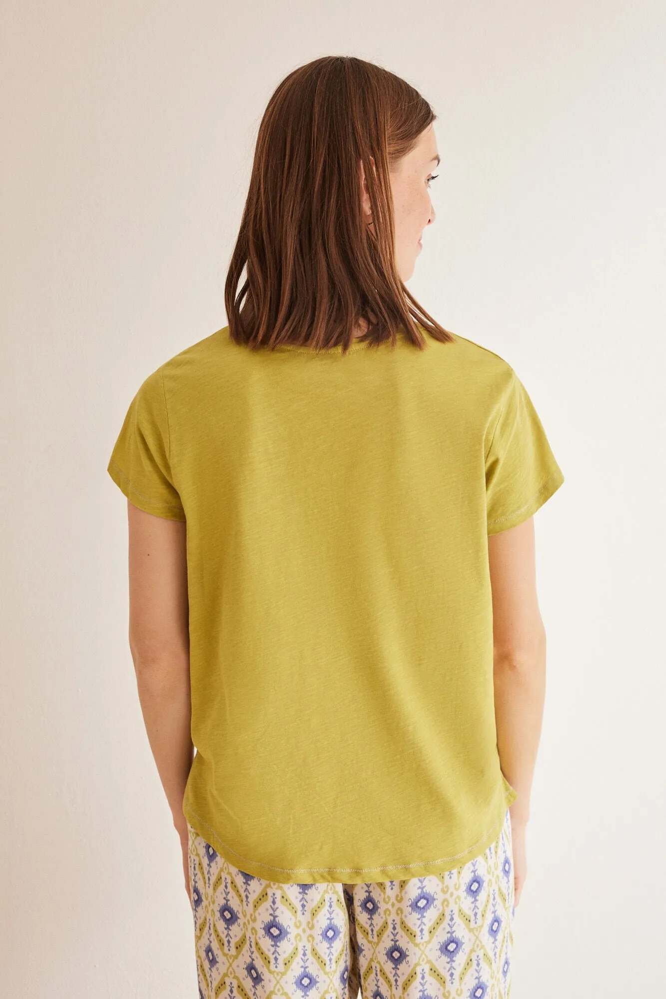 Green slub 100% cotton T-shirt