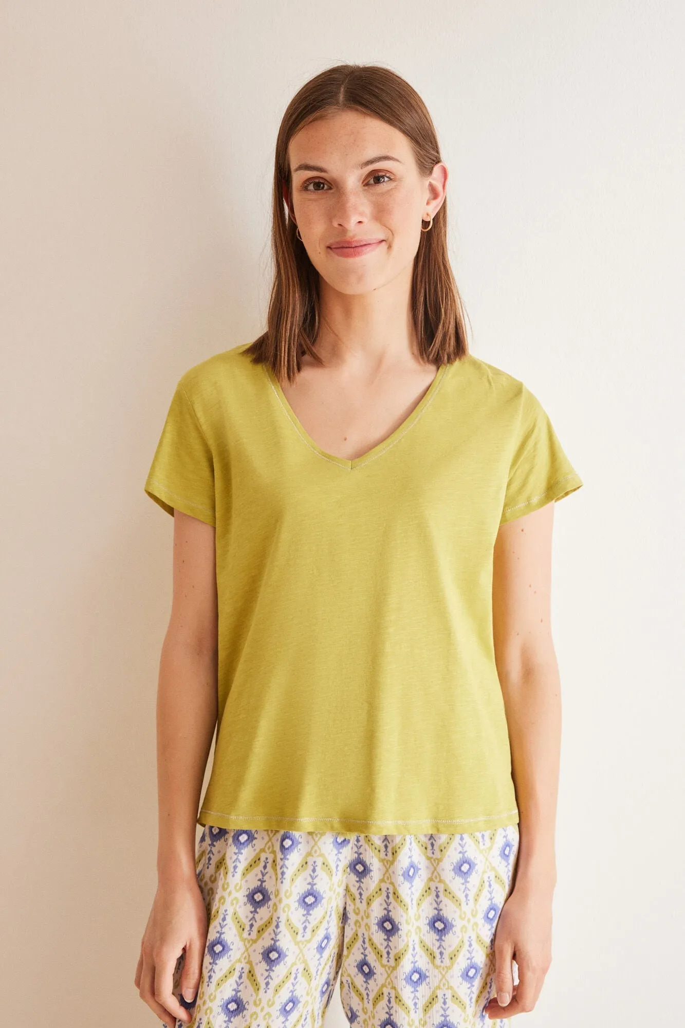Green slub 100% cotton T-shirt