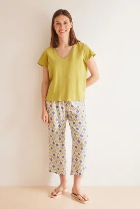 Green slub 100% cotton T-shirt