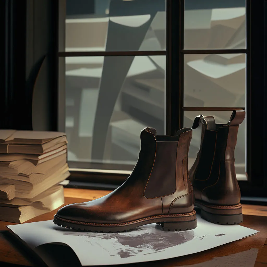 Height Increasing Brown Leather Ashton Chunky Chelsea Boots - AW24 - Hiking and Trekking Boots