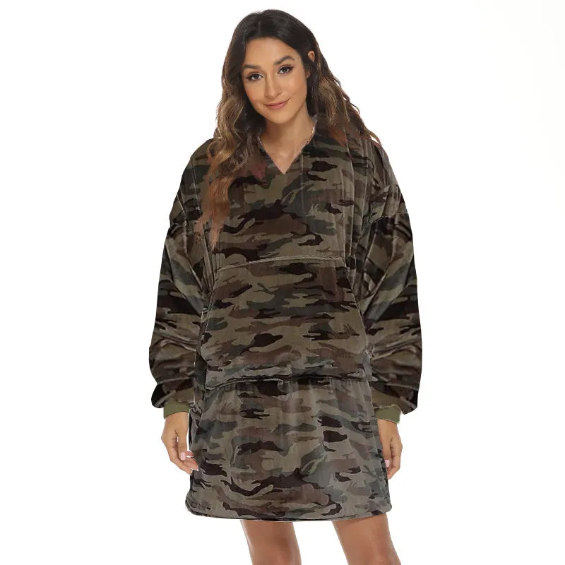 Hoodies Blankets Wearable Hooded Blanket Sofa Cover Fleece-Lined Warm Pajamas