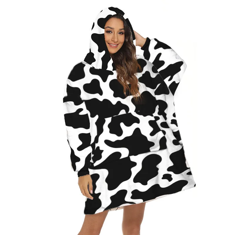 Hoodies Blankets Wearable Hooded Blanket Sofa Cover Fleece-Lined Warm Pajamas