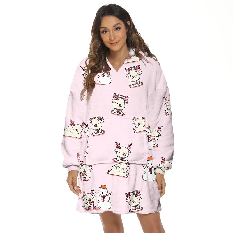 Hoodies Blankets Wearable Hooded Blanket Sofa Cover Fleece-Lined Warm Pajamas