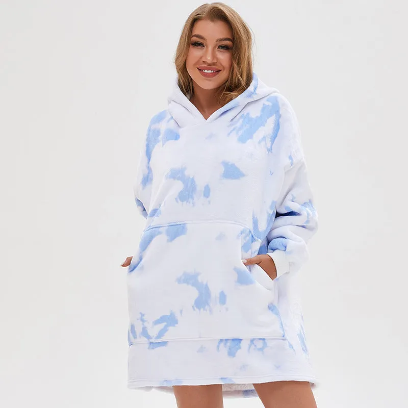 Hoodies Blankets Wearable Hooded Blanket Sofa Cover Fleece-Lined Warm Pajamas