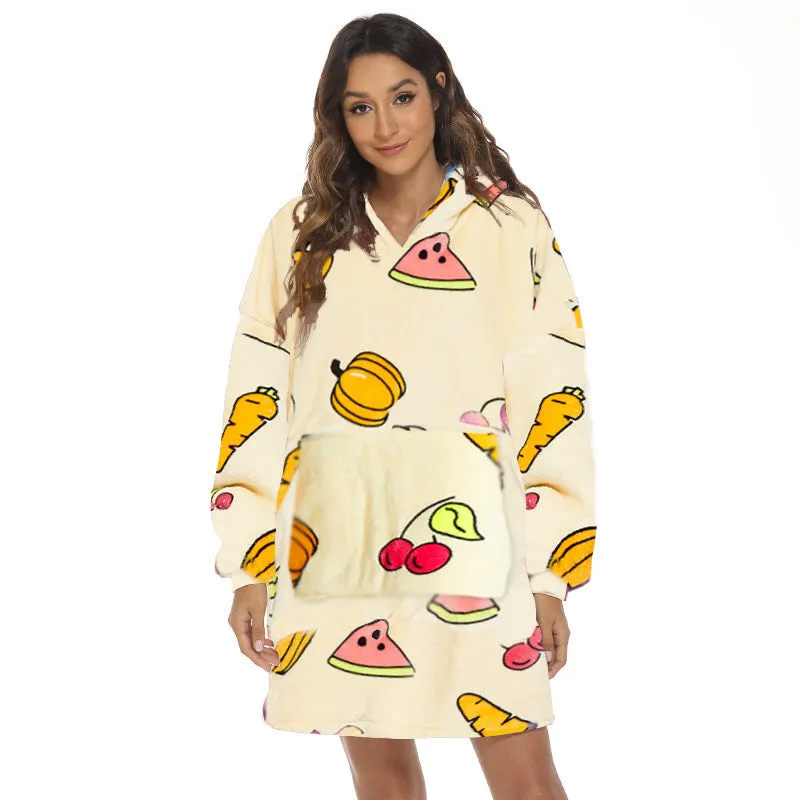 Hoodies Blankets Wearable Hooded Blanket Sofa Cover Fleece-Lined Warm Pajamas