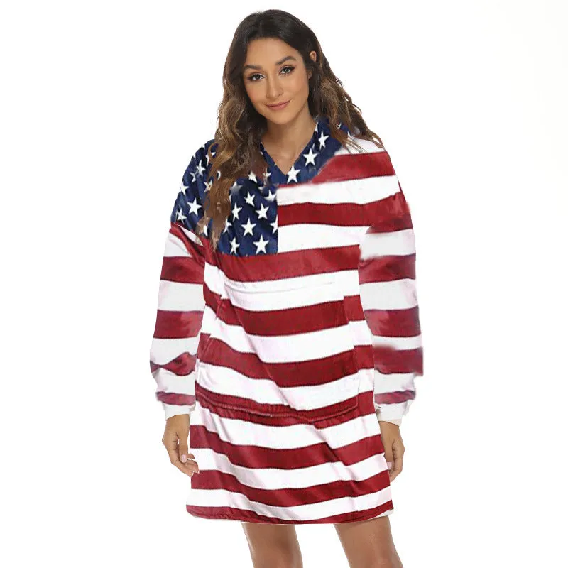 Hoodies Blankets Wearable Hooded Blanket Sofa Cover Fleece-Lined Warm Pajamas