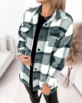 Ivyshape | Breezy Check Collared Outerwear