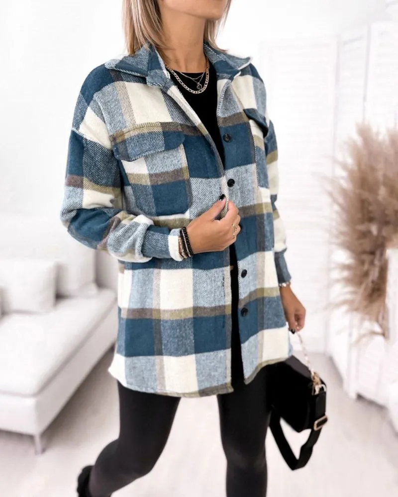 Ivyshape | Breezy Check Collared Outerwear
