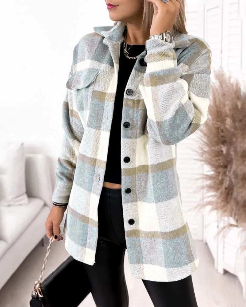 Ivyshape | Breezy Check Collared Outerwear