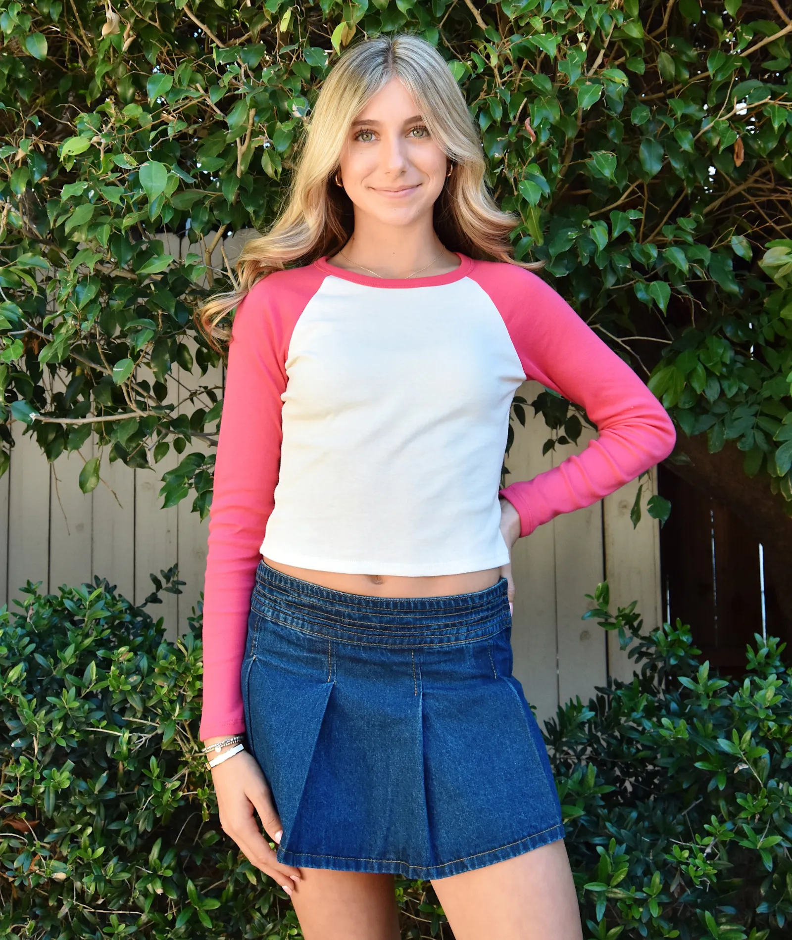 Katie J NYC Girls Rowan Raglan White/Raspberry