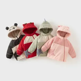 Kids Cartoon Design Zipper Hooded Warm Sweatshirts