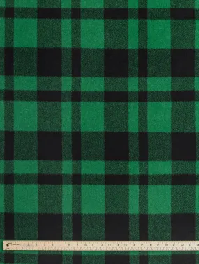 Large Plaid Melton Wool Blend Coating Deadstock - Green   Black - Swatch