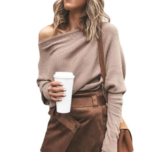 Lauren Trui | Trendy Elegant gebreide Off-shoulder top met lange mouwen voor dames