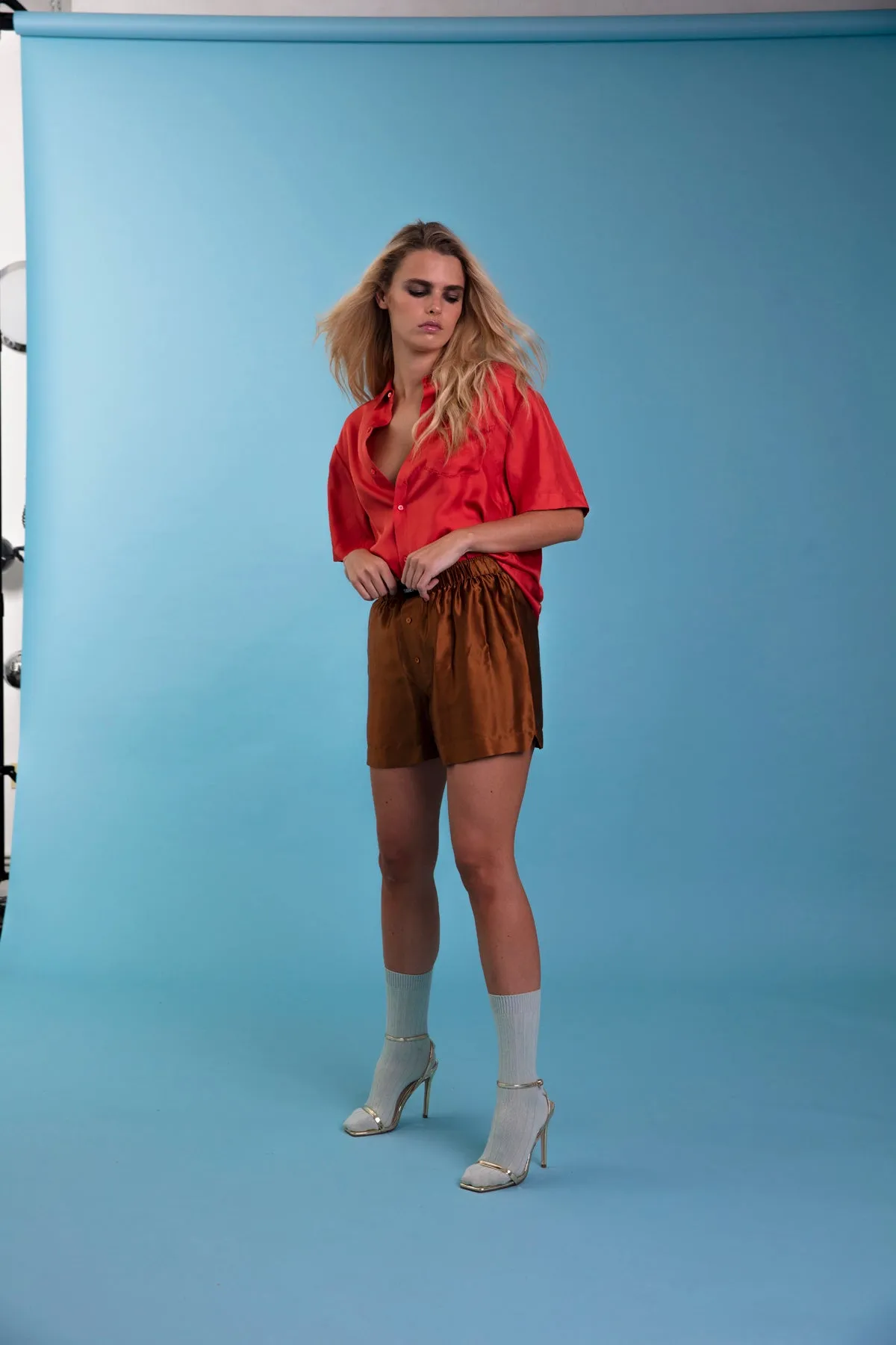 Le Weekend Silk Boxer Caramel Woman