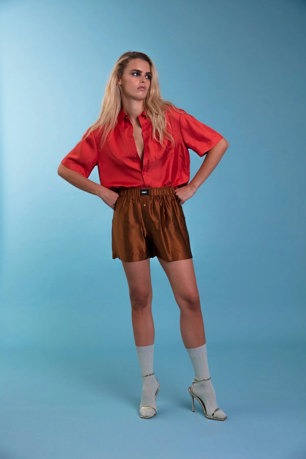Le Weekend Silk Boxer Caramel Woman