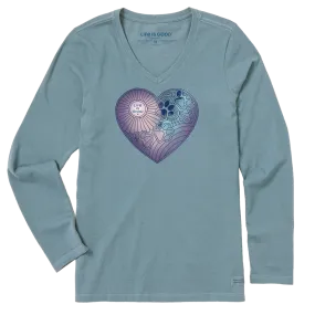 Life is Good W LS Crusher-Lite Tee Pawprints Heart SMOKY BLUE