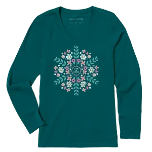 Life is Good W LS Crusher Vee Spring Circle MALLARD GREEN