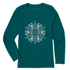 Life is Good W LS Crusher Vee Spring Circle MALLARD GREEN
