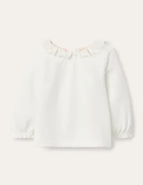 Long-Sleeved Broderie T-shirt-Ivory Broderie