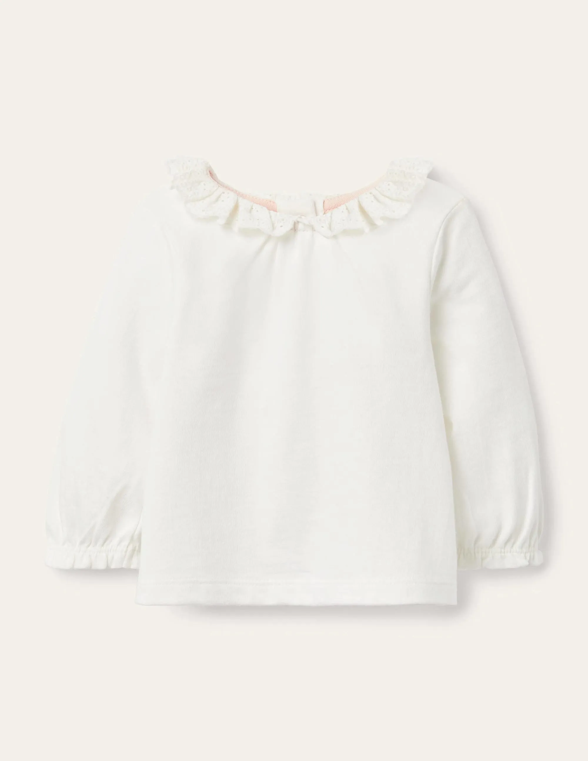 Long-Sleeved Broderie T-shirt-Ivory Broderie
