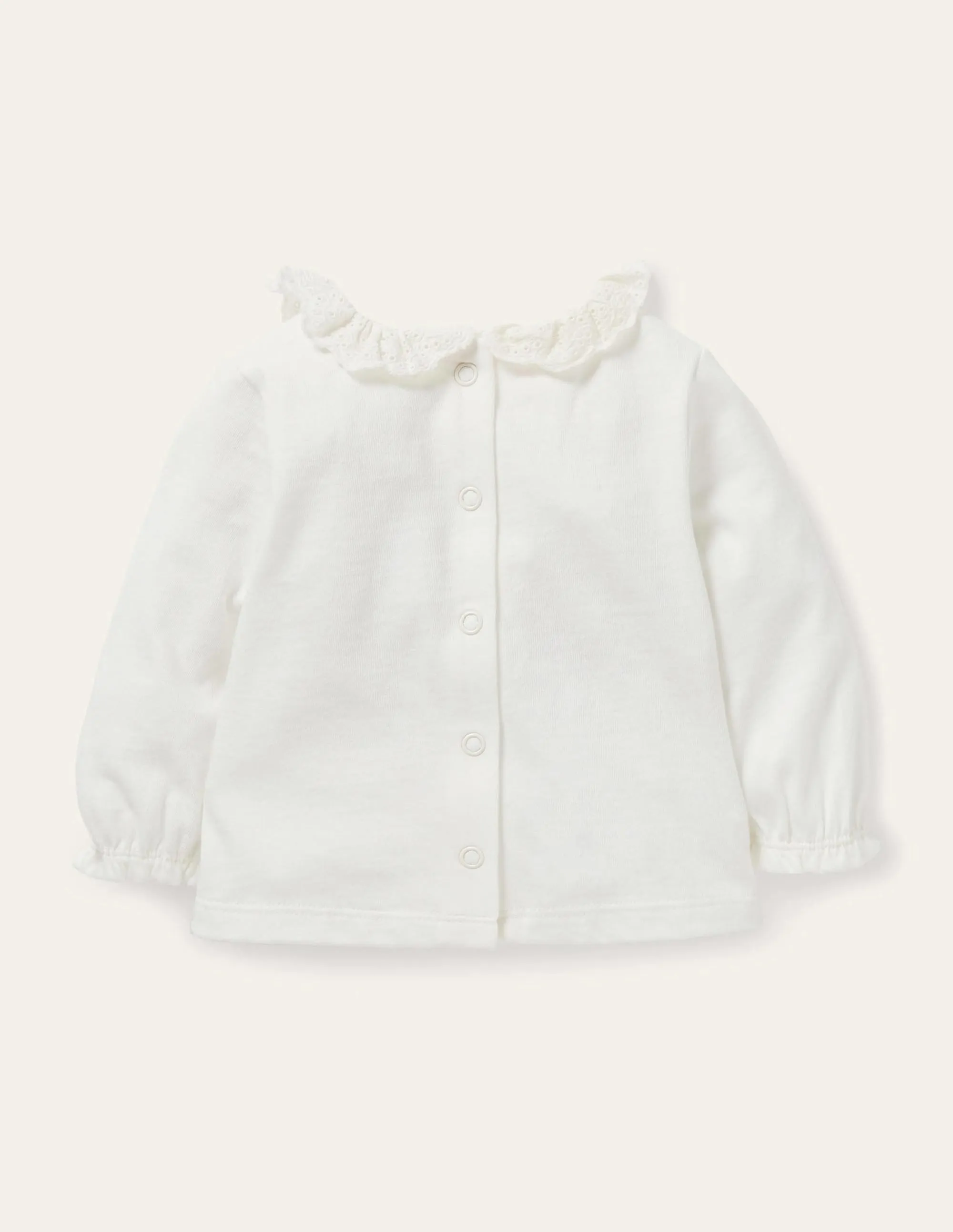 Long-Sleeved Broderie T-shirt-Ivory Broderie